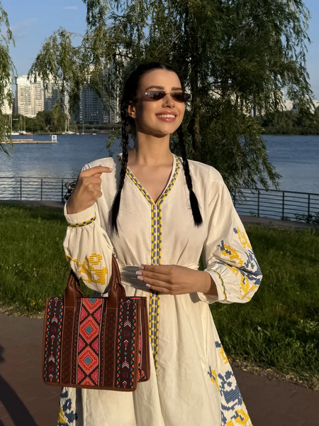 Сумка жіноча в етностичному стилі з ручками, сумочка з візерунком із принтом кав'янда 2228 фото